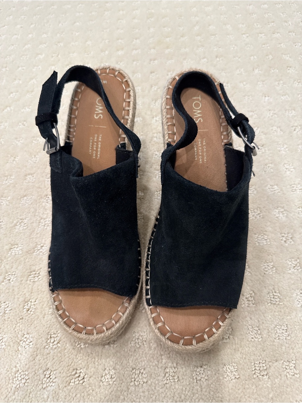 TOMS Black Suede Espadrille Wedge Sandals Slingback Platform Shoes Size 9